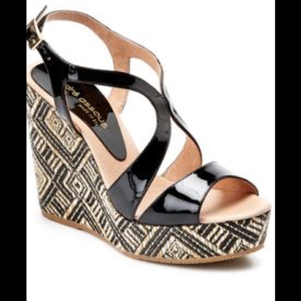 Andre Assous Black Patent Leather Wedges